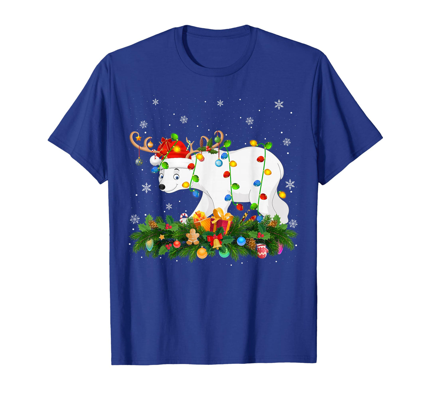 Polar Bear Christmas Lights Reindeer Santa Hat Adult & Kids T-Shirt