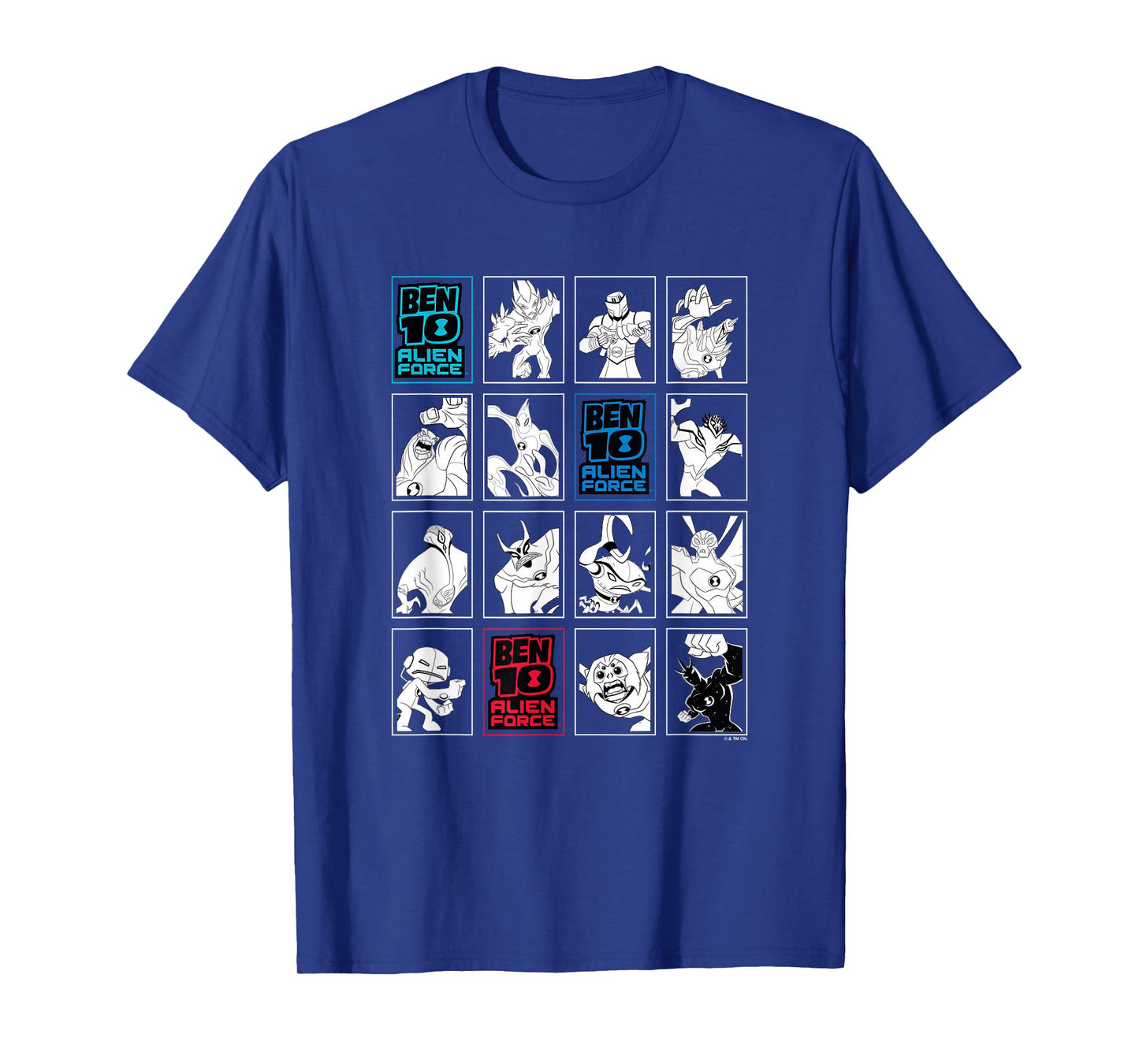 Ben 10: Alien Force Ten Alien Heroes VS Villains B&W Panels T-Shirt
