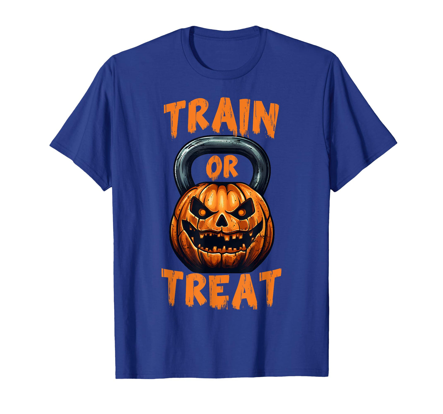 Train or Treat Halloween Pumpkin Kettlebell Gym Workout T-Shirt