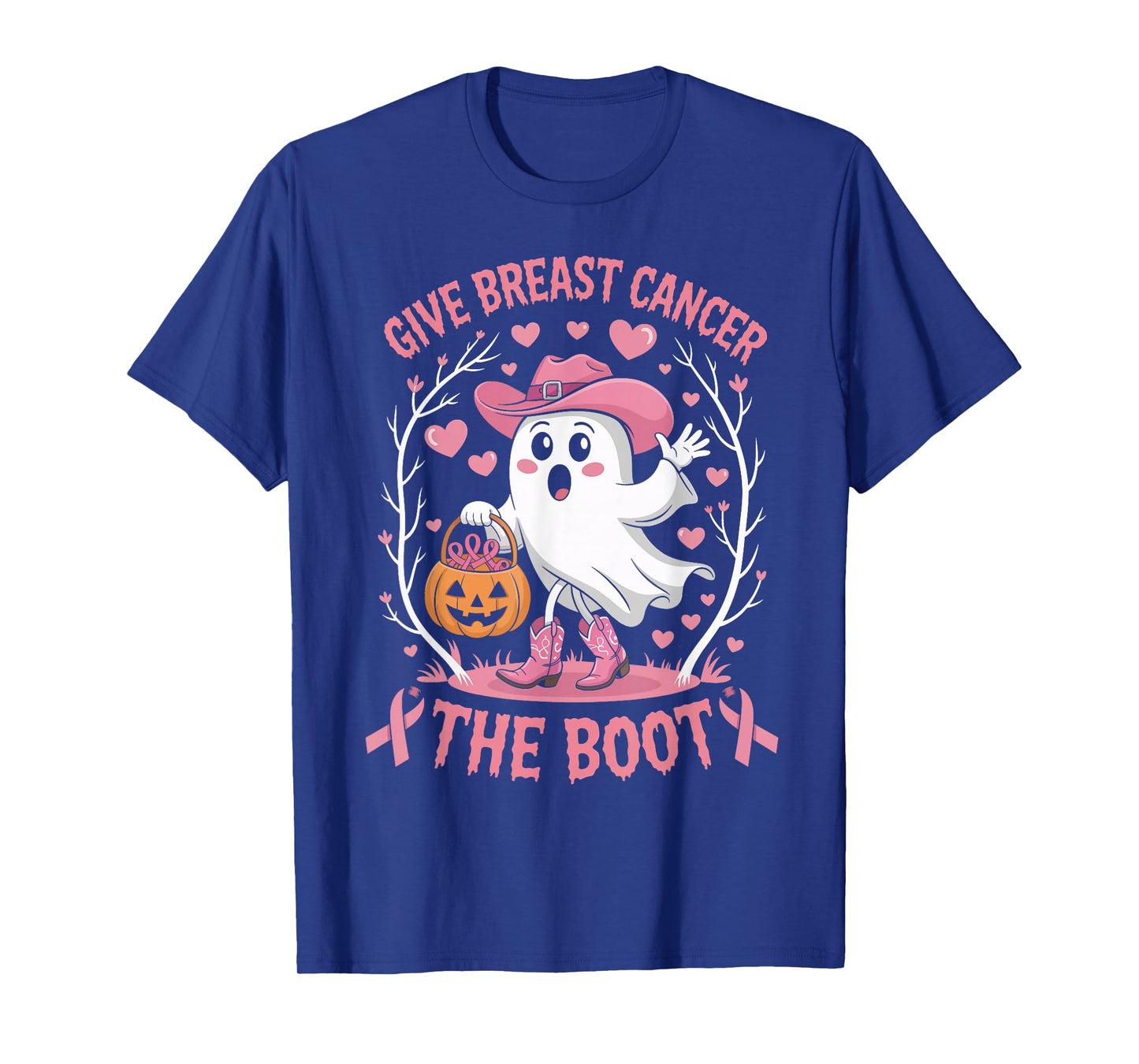 Give Breast Cancer The Boot Ghost Cowgirl Cancer Awareness T-Shirt