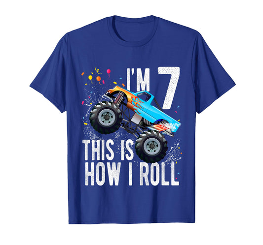 Kids 7 Year Old Shirt 7th Birthday Boy Monster Truck Car T-Shirt