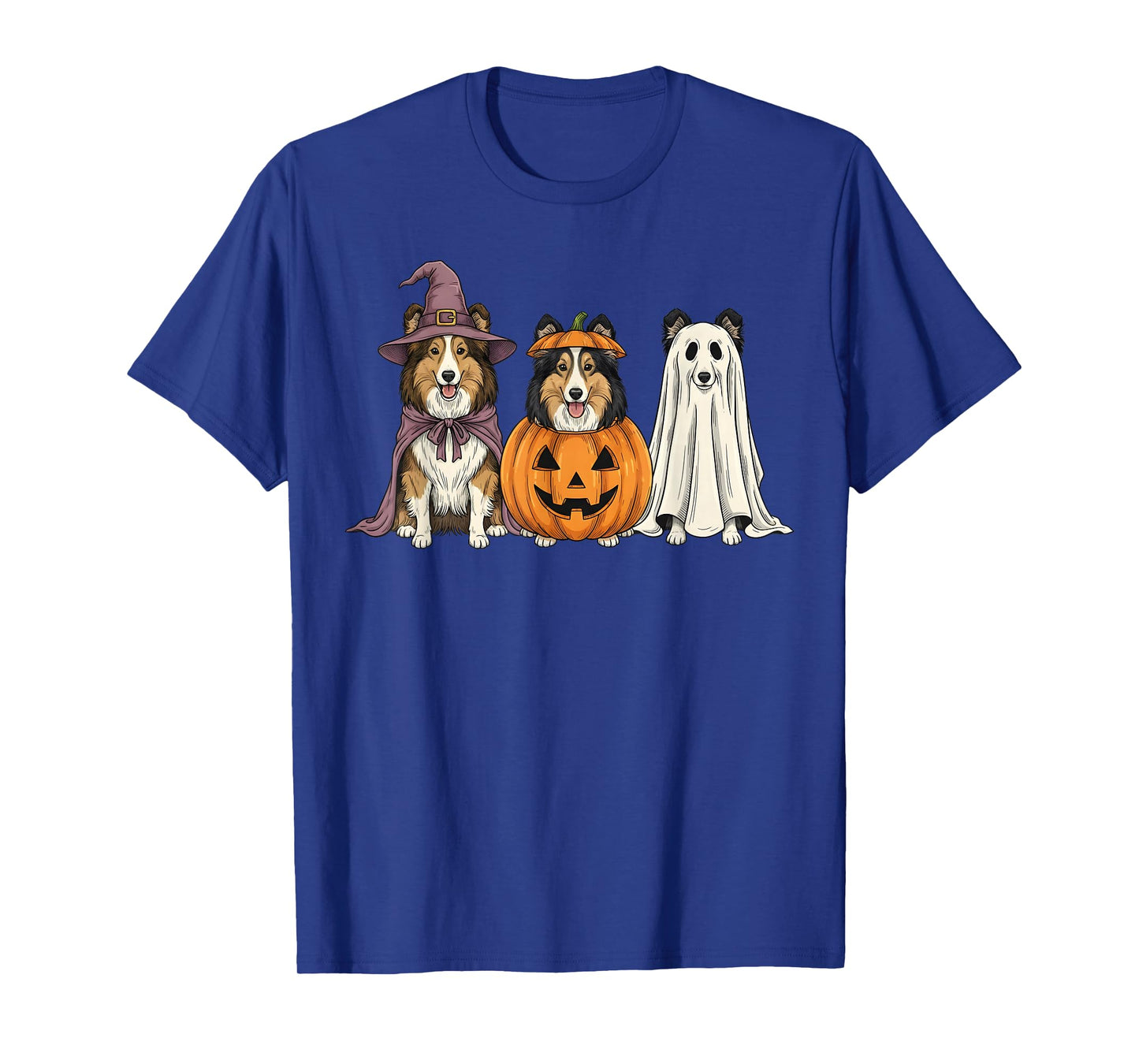 Spooky Ghost Shetland Sheepdog Pumpkin Halloween Dog Lover T-Shirt