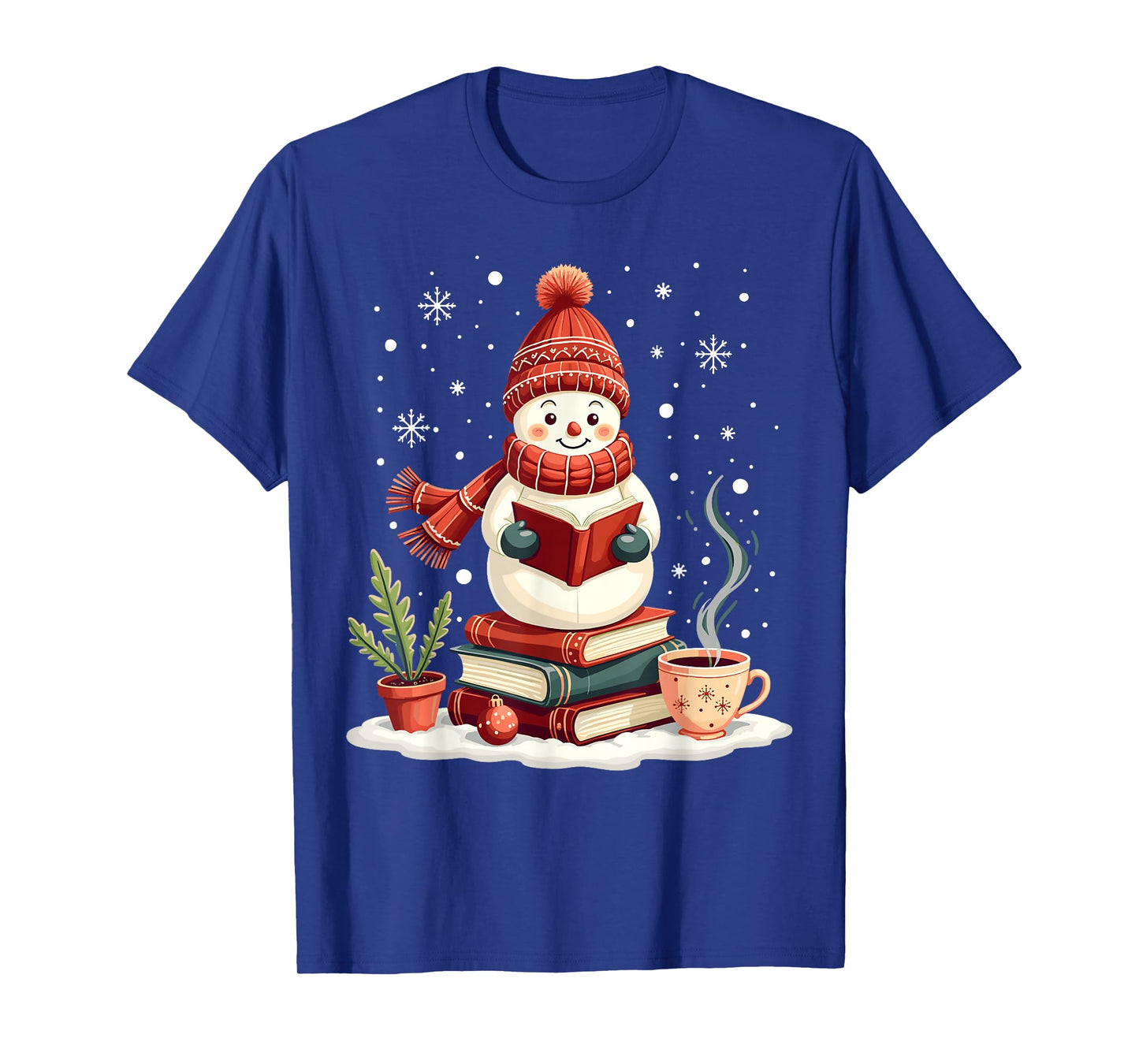 Snowman Reading Book Lovers Christmas Bookworm Librarian T-Shirt