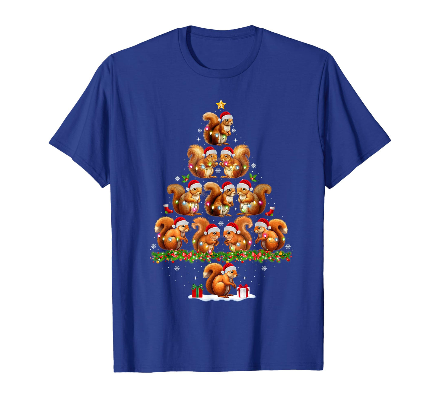 Squirrel Christmas Tree Lights Funny Xmas Family Men Women T-Shirt