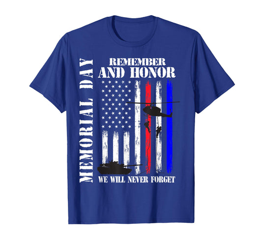 Memorial Day Remember Honor Never Forget Veteran USA Flag T-Shirt