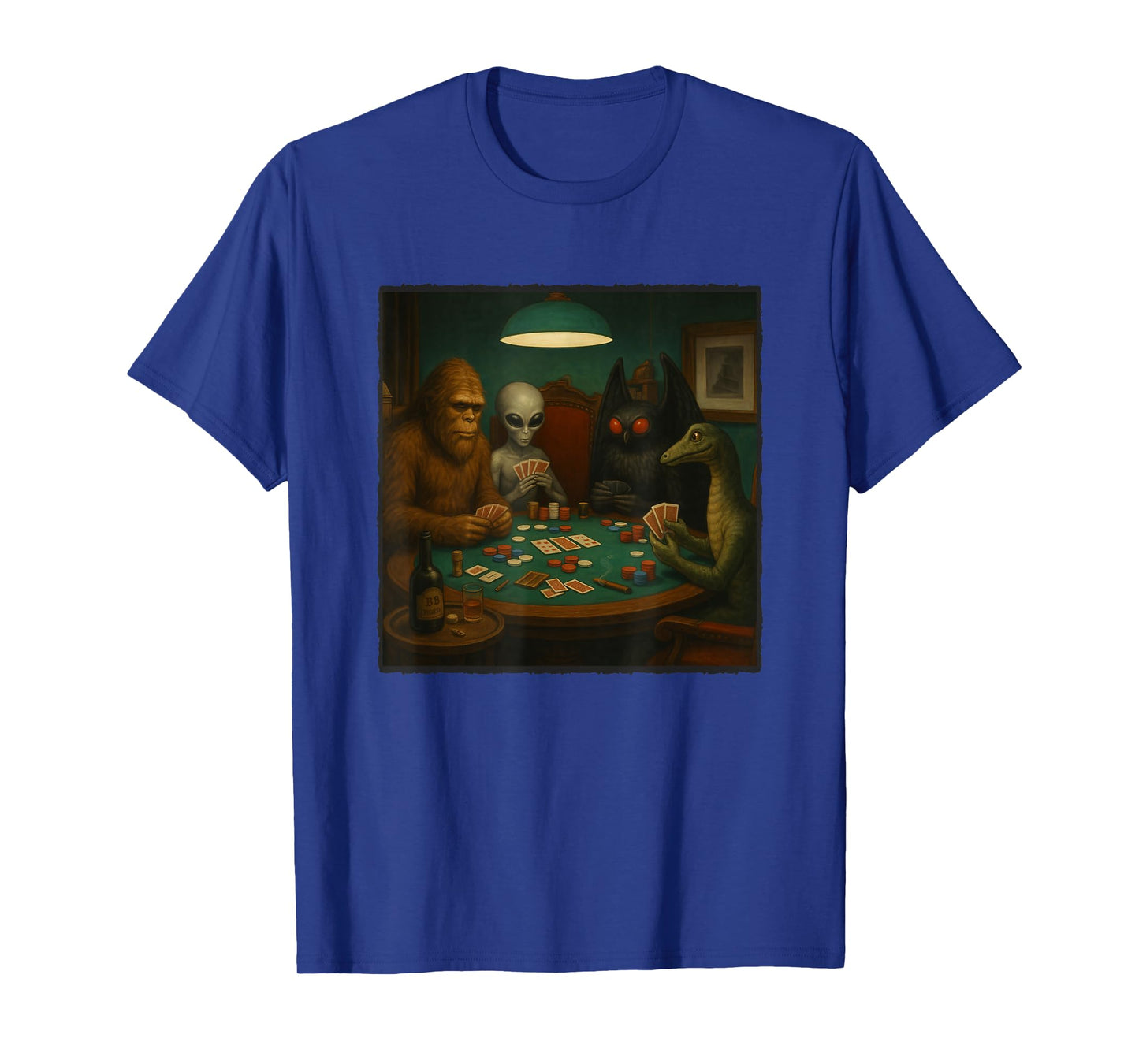 Cryptids Playing Poker Funny Alien Bigfoot Mothman Nessie T-Shirt