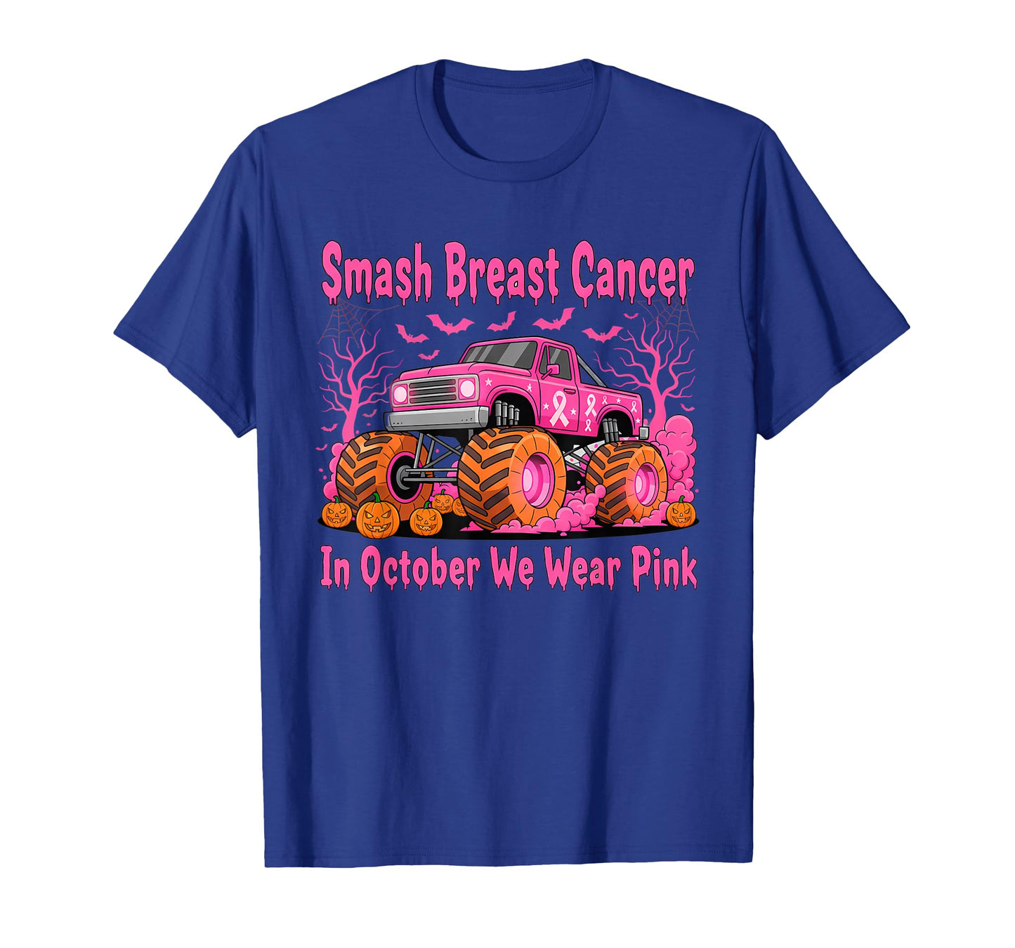 October We Wear Pink Monster Truck Halloween Breast Cancer T-Shirt