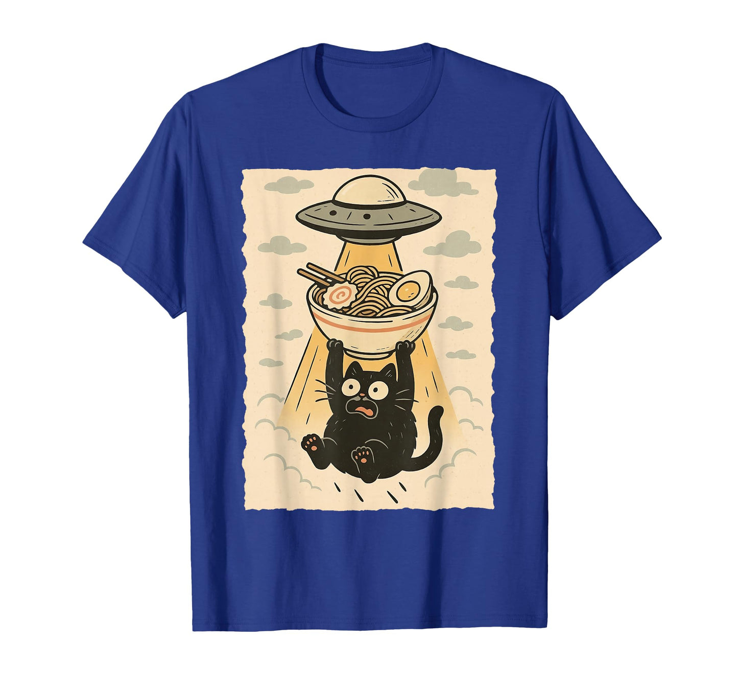 Funny Black Cat UFO Ramen Alien Abduction Graphic Tee Anime T-Shirt
