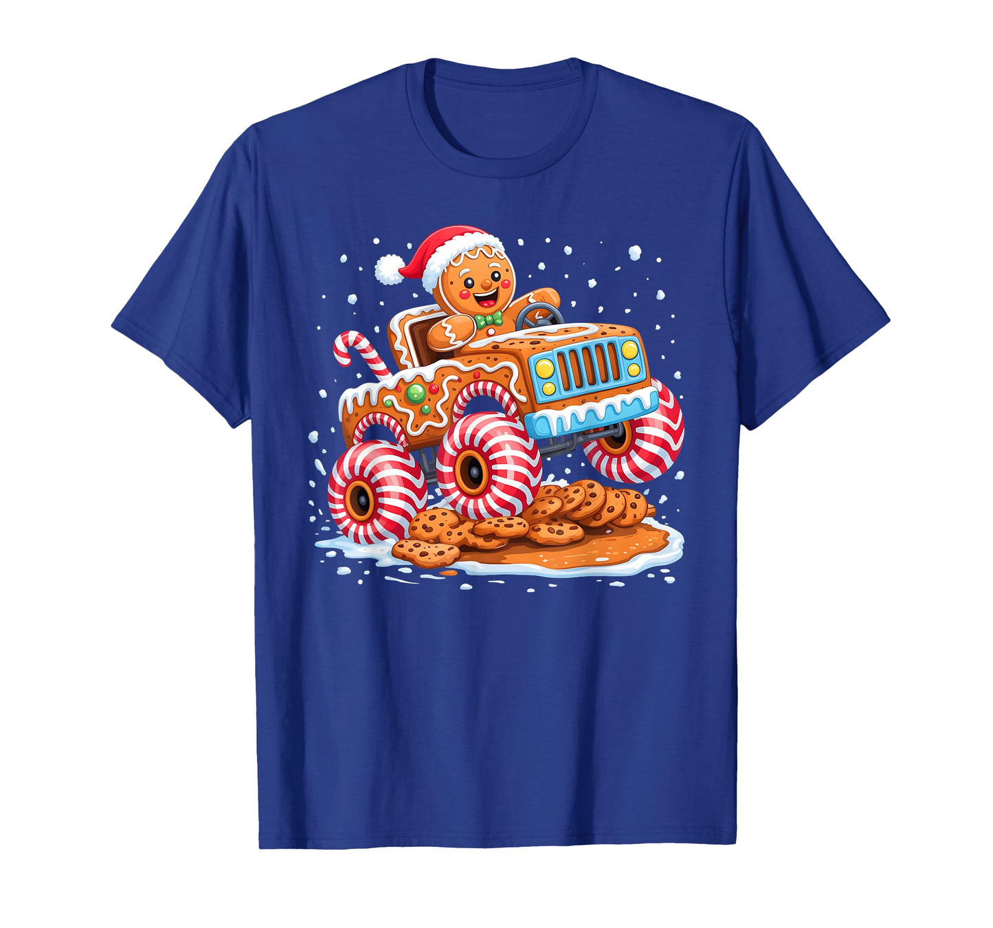 Funny Gingerbread Man Christmas Baking Monster Truck Boy Kid T-Shirt