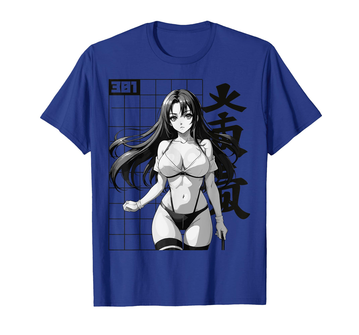 Sexy Waifu Otaku Anime Girl Japanese in Black White Art T-Shirt