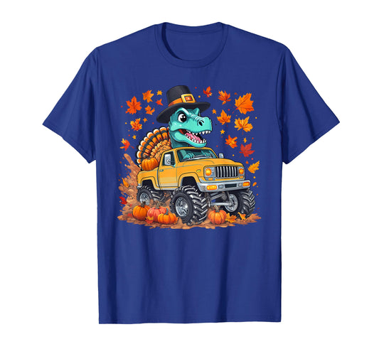 Dinosaur Riding Monster Truck Thanksgiving Kids Boys Toddler T-Shirt