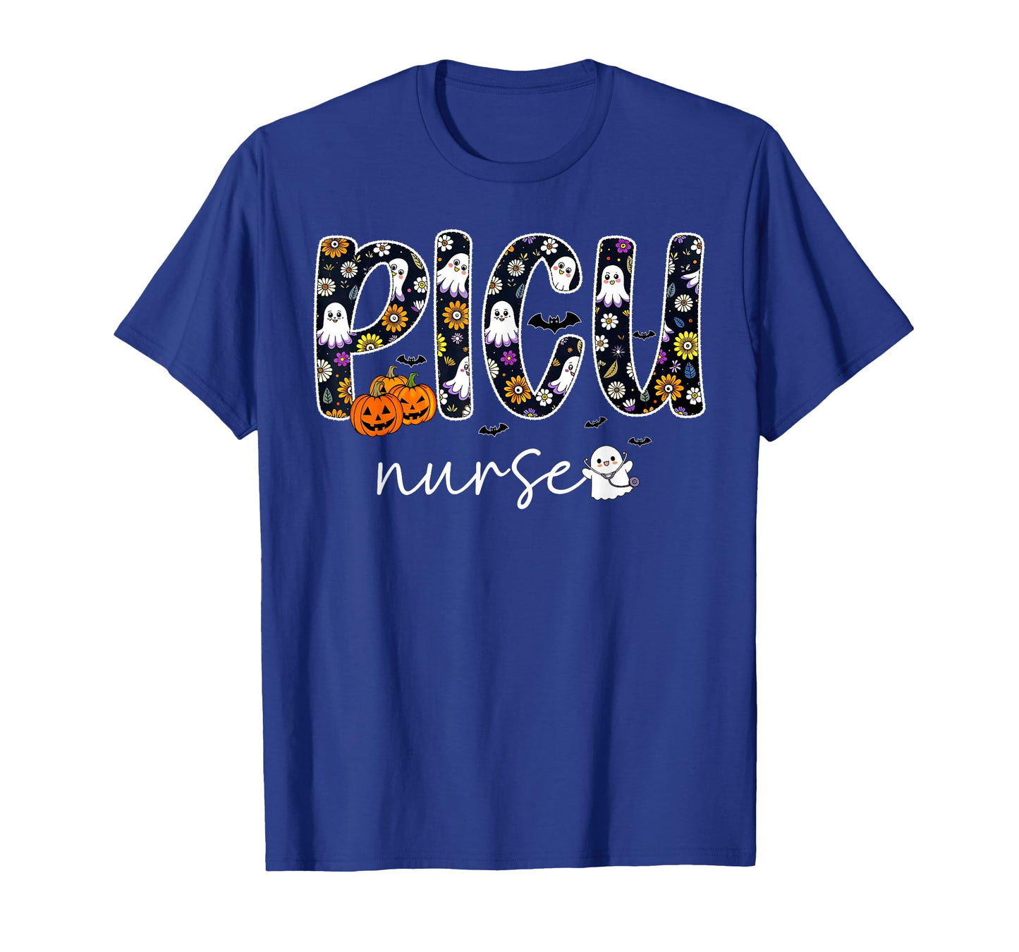 PICU Nurse Pumpkin Ghost Halloween Pediatric ICU RN T-Shirt