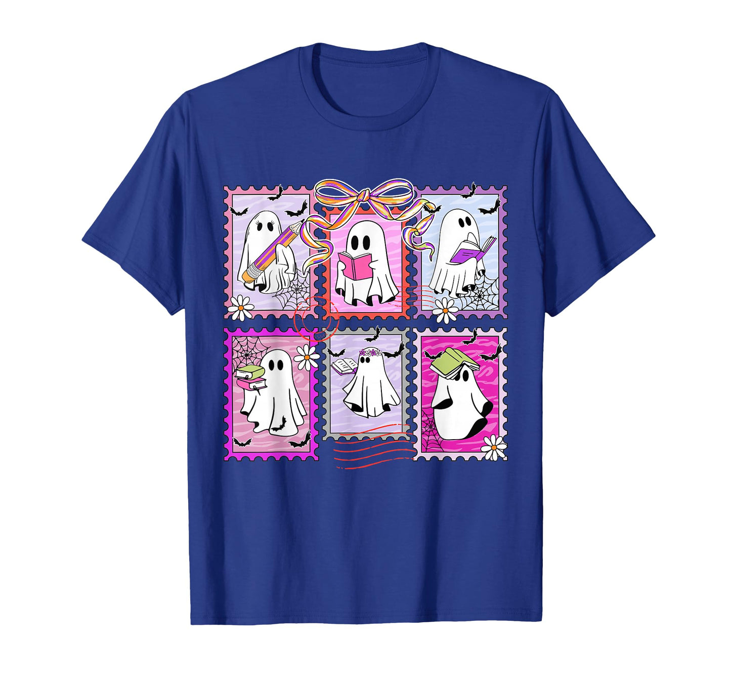 Preppy Spooky Teacher Halloween Ghost Coquette Bow Autumn T-Shirt