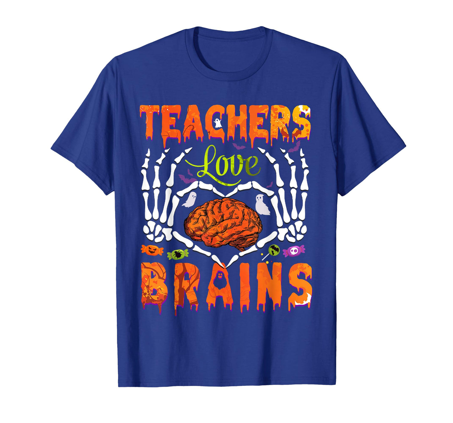 Halloween Heart Skeleton Teachers Love Brains Men Women Kids T-Shirt