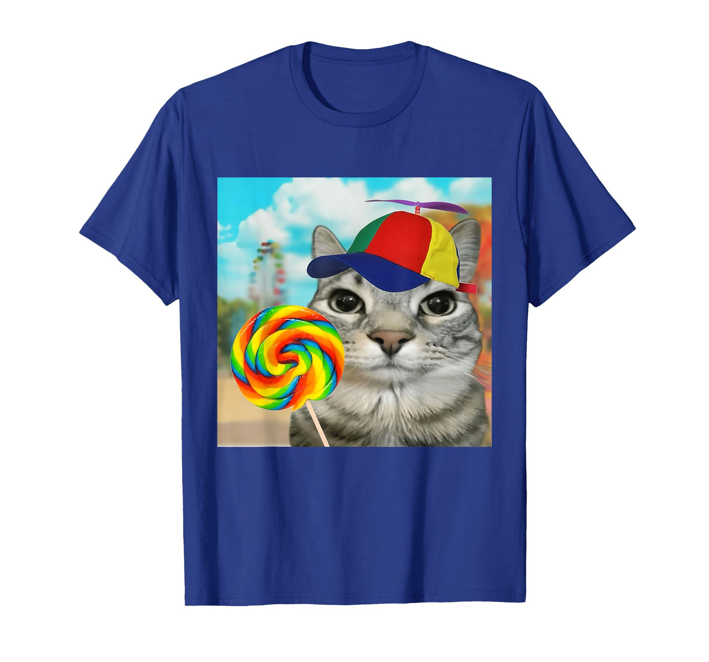Cat Holding Candy Lollipop Funny Propeller Kitten Meme Joke T-Shirt
