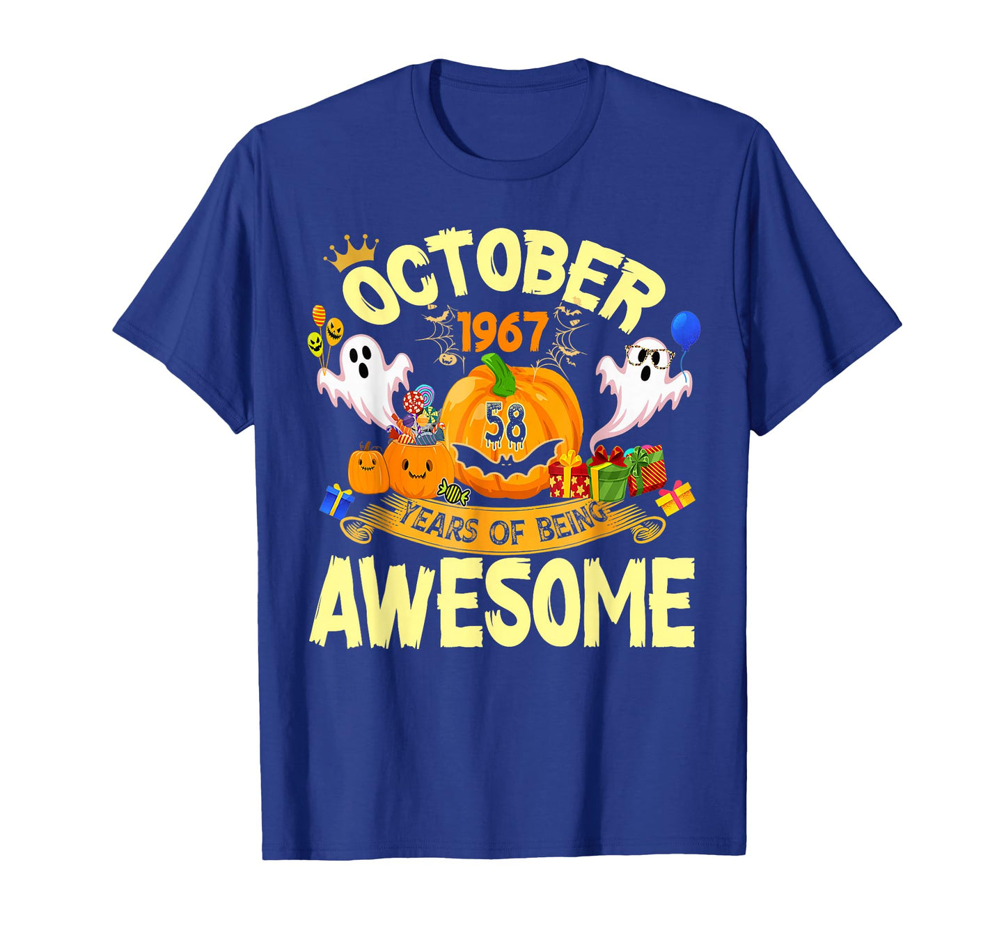 October 1967 58 Years of Being Awesome Funny Halloween Bday T-Shirt