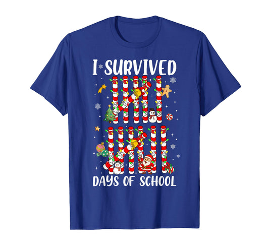 I Survived 67 Days of School Xmas Candy Cane Tally Boy Girl T-Shirt