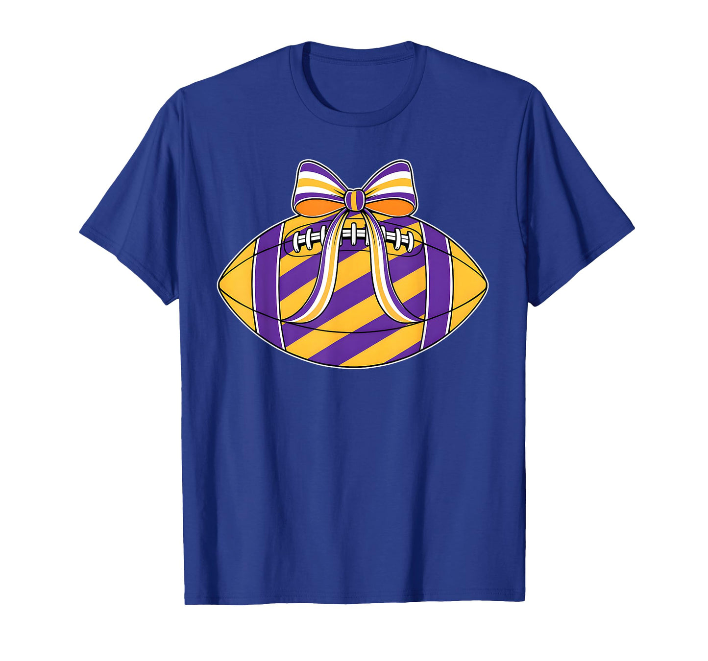 Purple Yellow Football Coquette Bow Game Day Football Mom T-Shirt