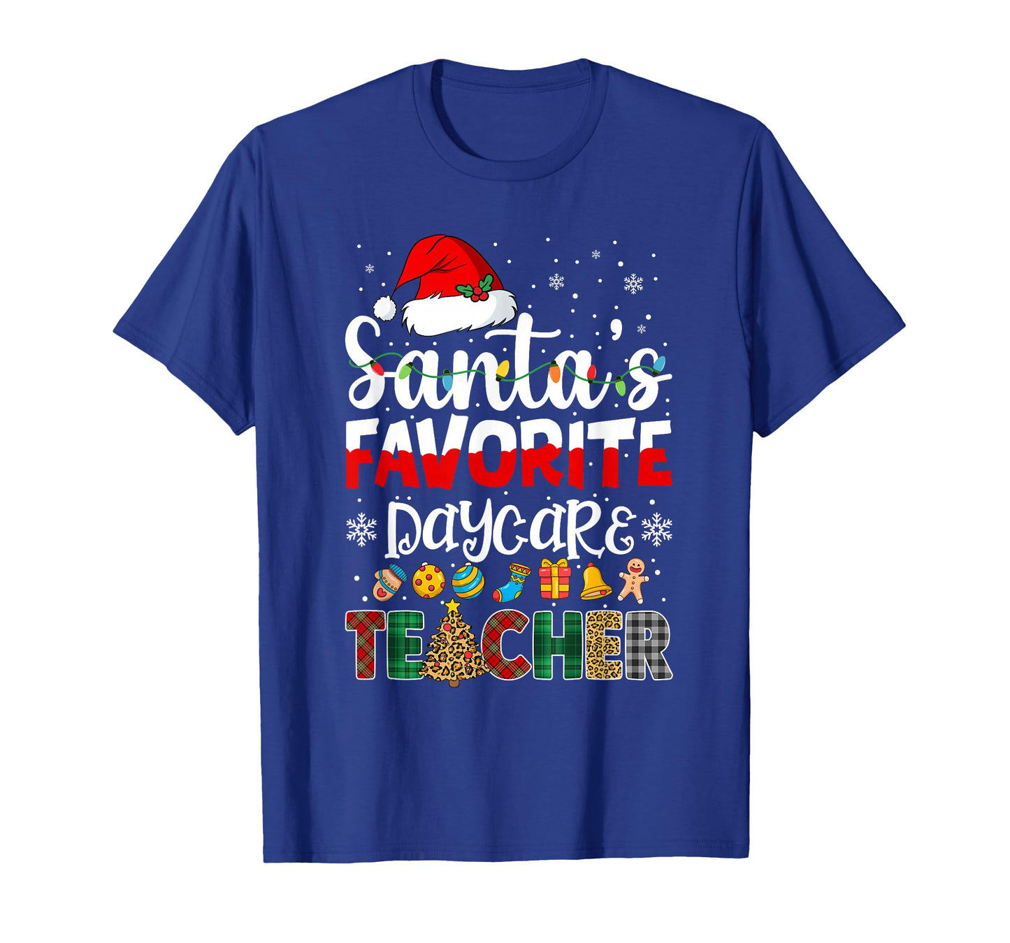 Santa's Favorite Daycare Teacher Buffalo Plaid Christmas T-Shirt