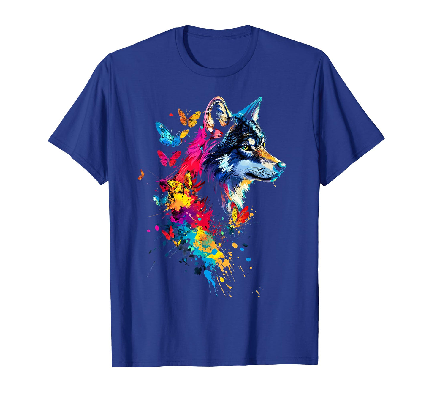 Wolf Colorful Butterflies Art T-Shirt