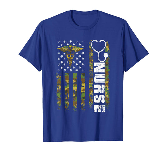 American Flag Camouflage Nurse Patriotic 4th of July T-Shirt