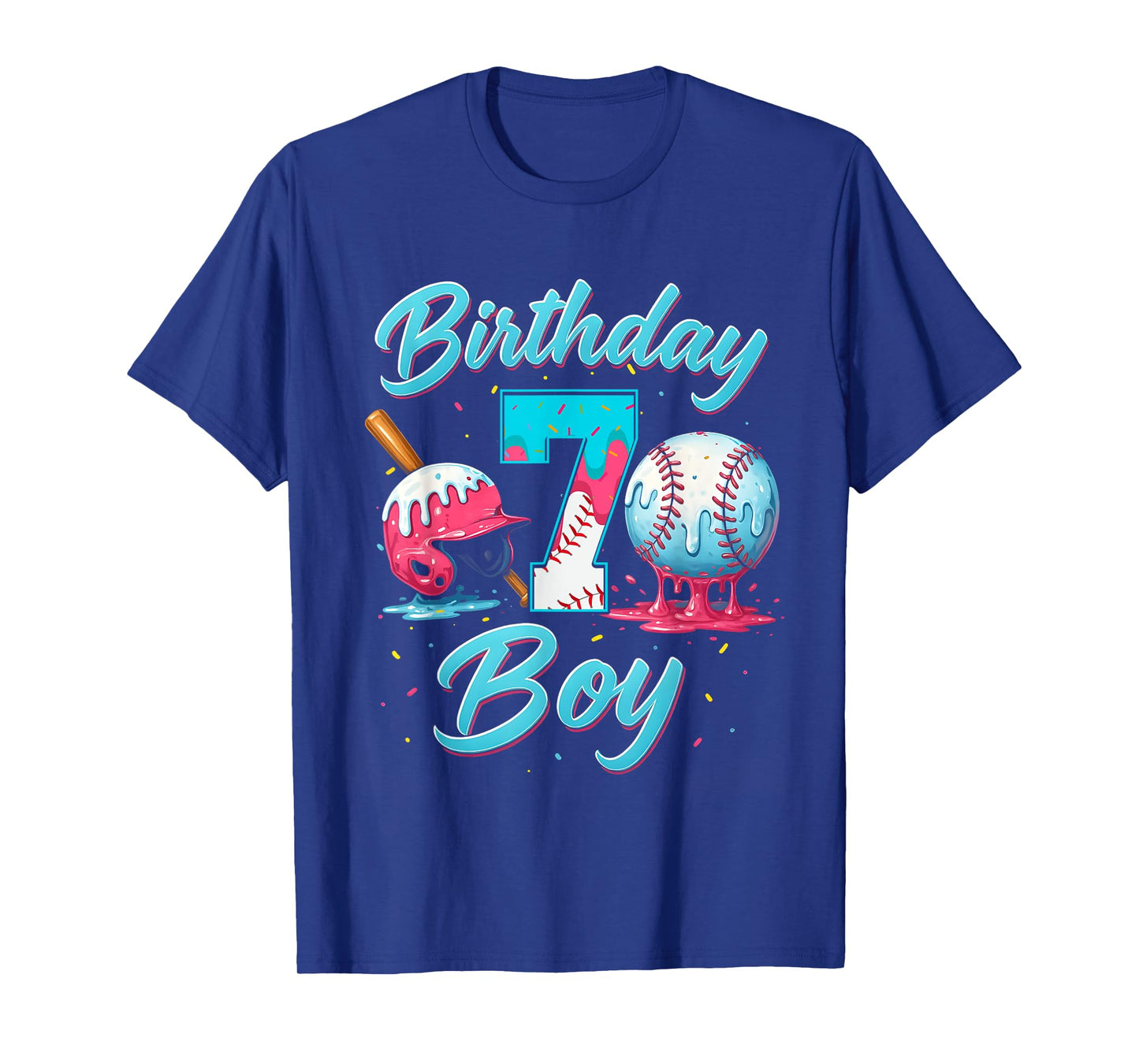 Baseball 7 Year Old Ice Cream Drip 7th Birthday Boy Number 7 T-Shirt