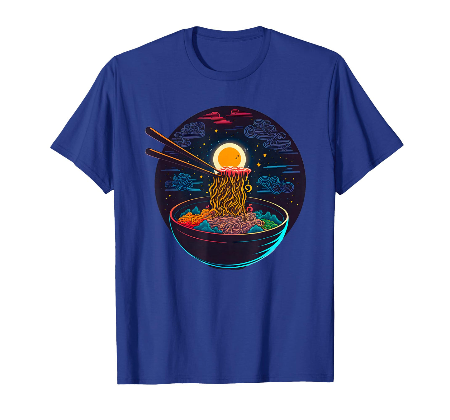 Japanese Moon Ramen Graphic Neon Retro Anime Noodles Art T-Shirt