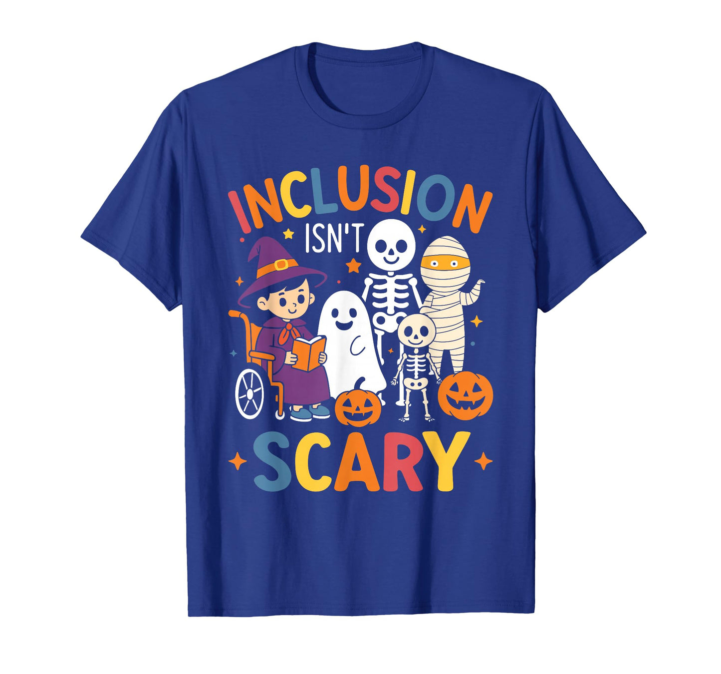 Inclusion Isn't Scary Teacher Skeleton Ghost Cute Halloween T-Shirt