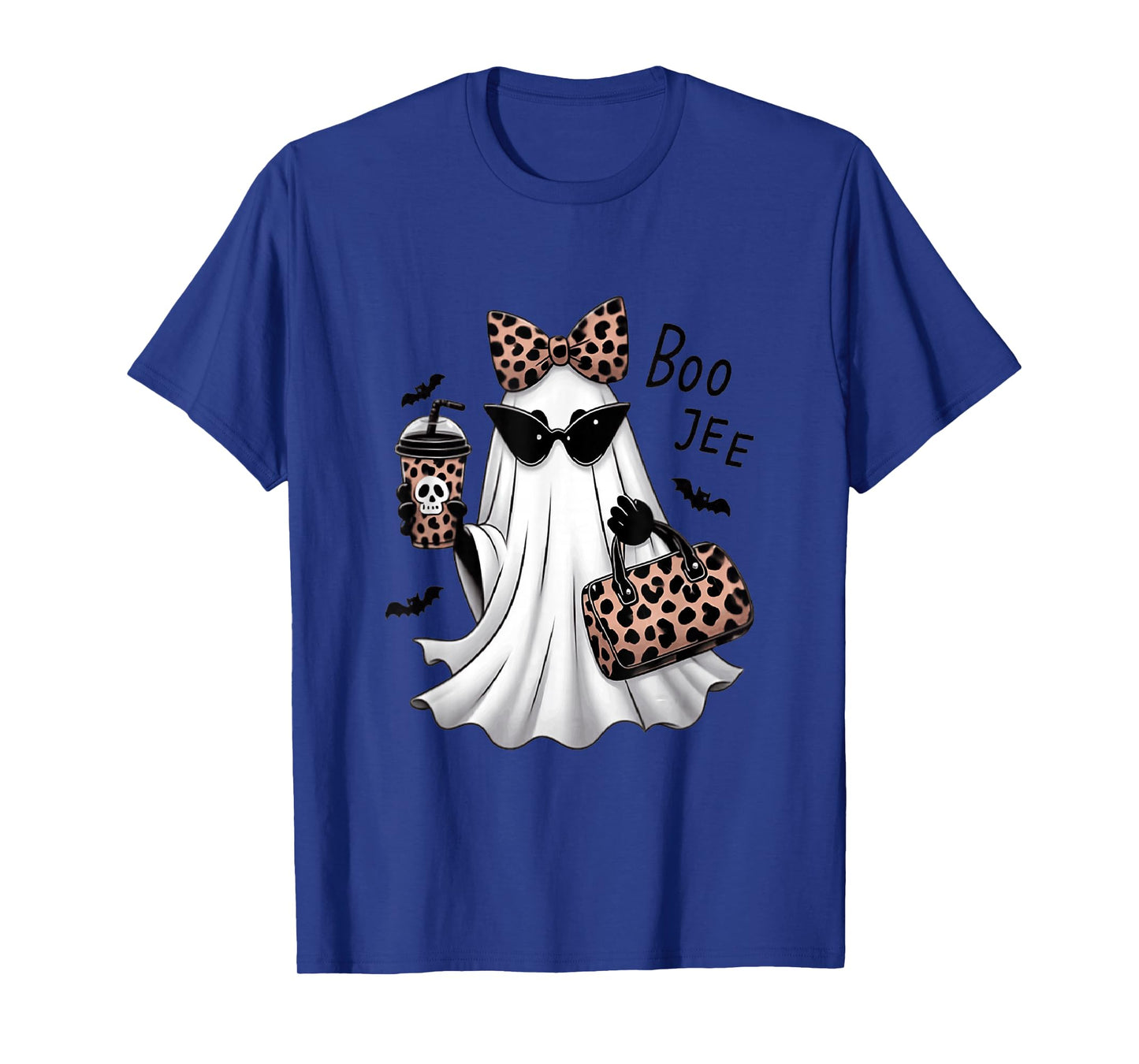 Boo JEE Ghostly Leopard Print Sunglasses Coffee Halloween T-Shirt