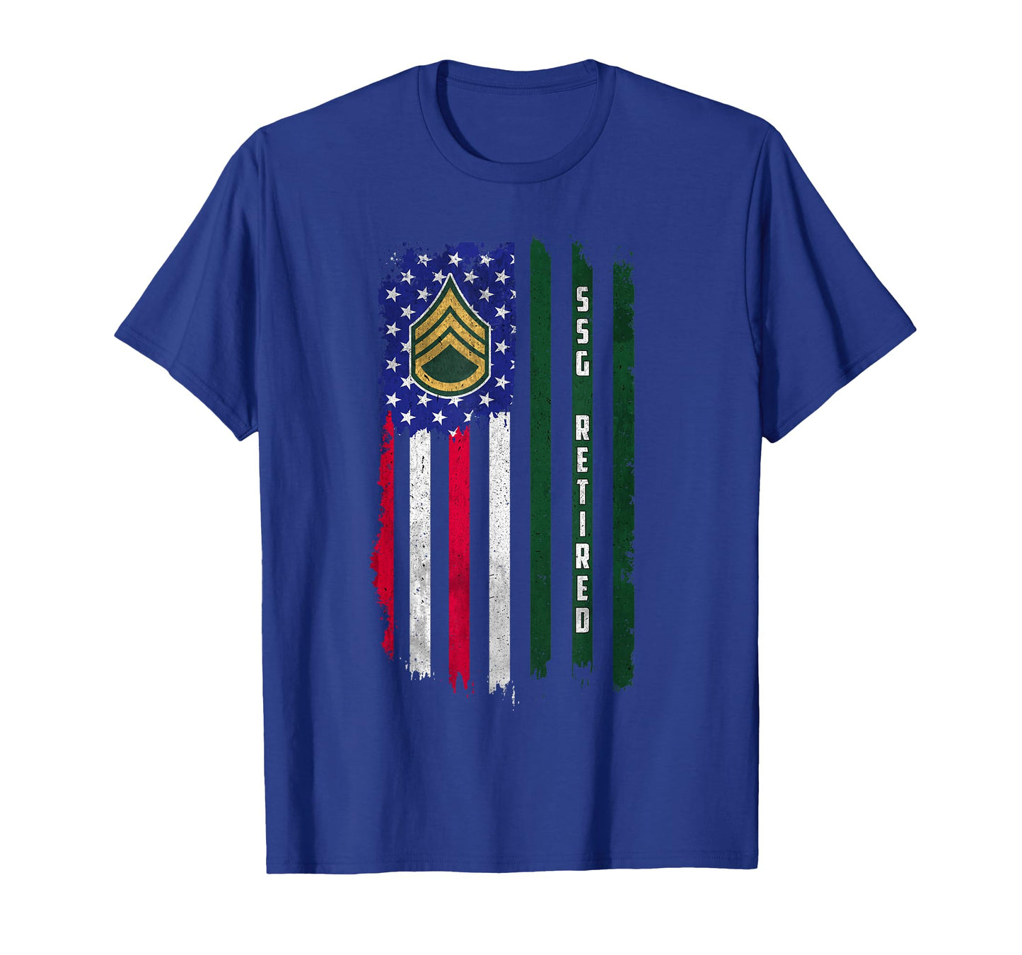 Retired E-6 Staff Sergeant SSG Rank American Flag Veteran T-Shirt