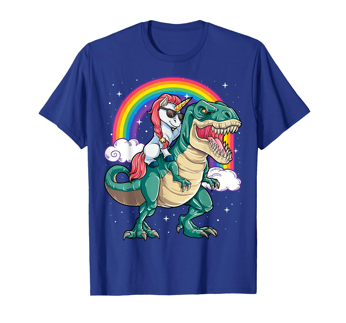 Unicorn Riding T rex Dinosaur Boys Girls Men Women Rainbow T-Shirt Small