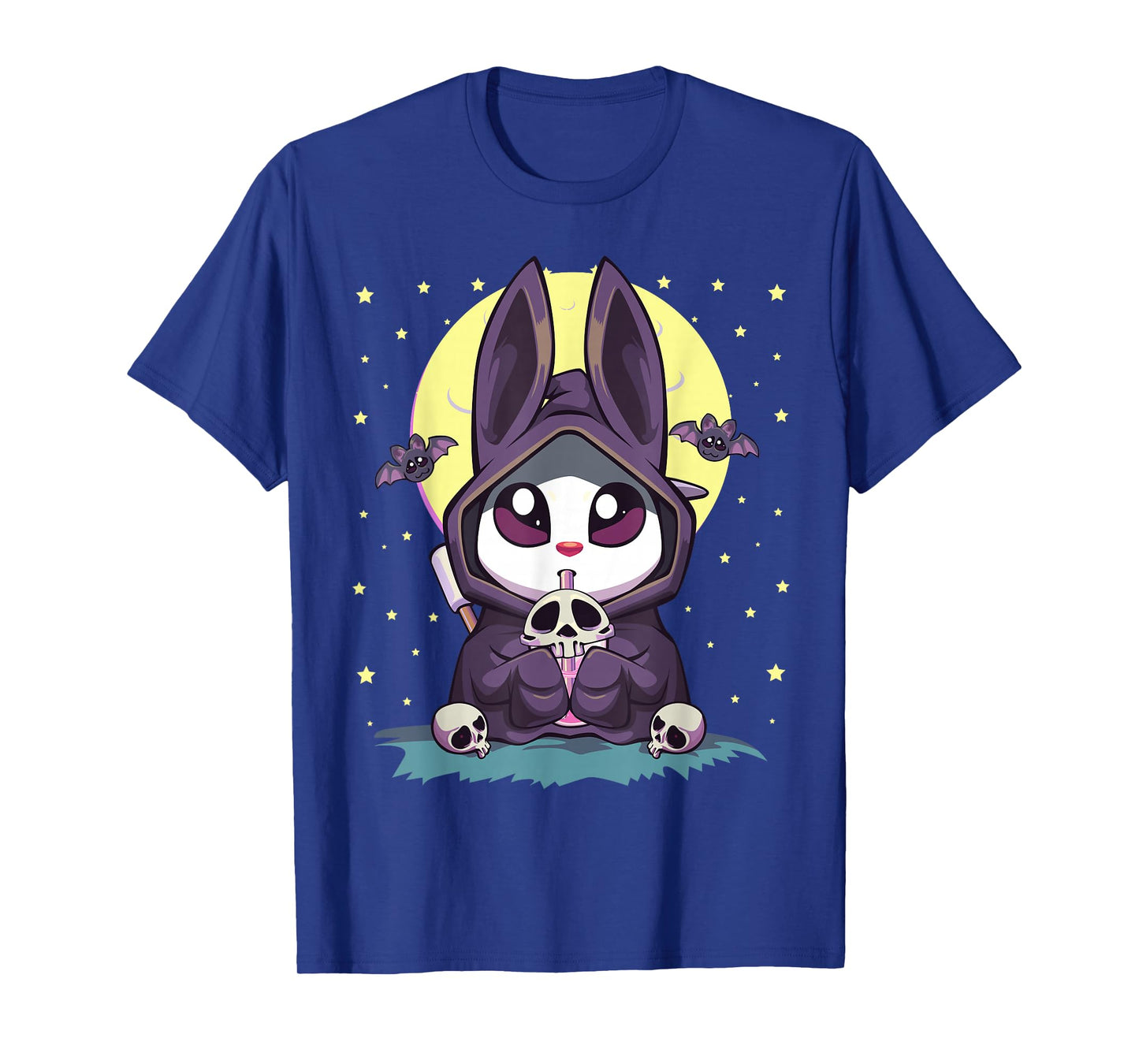 Pastel Goth Kawaii Anime Moon Bunny Reaper With Boba Tea T-Shirt