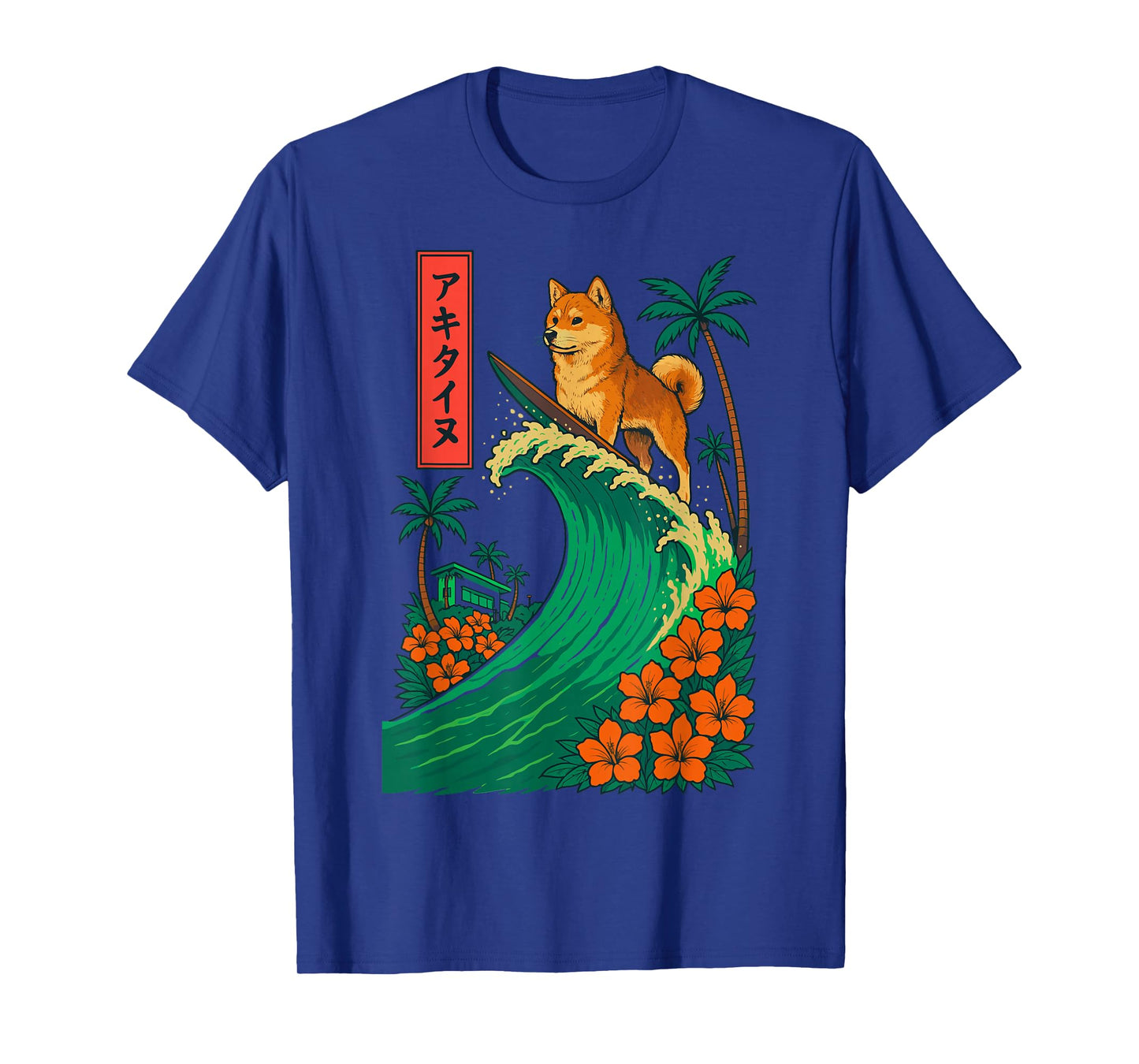 Japanese Shiba Inu Surfing Wave Great Wave Japan T-Shirt
