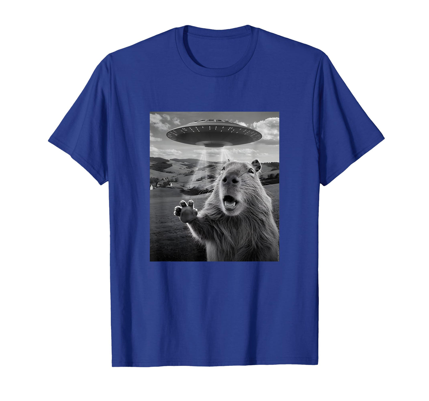 Alien UFO with Scared Capybara Funny UFO T-Shirt