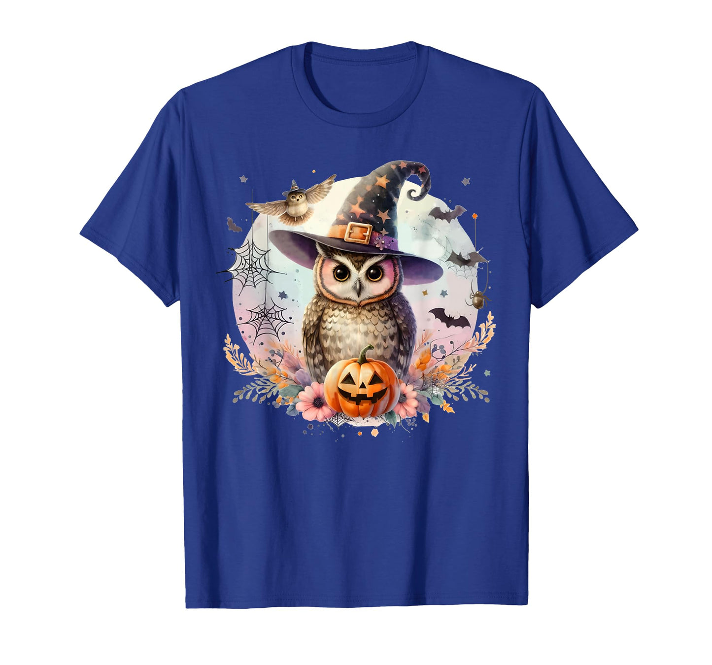 Owl Witch Hat and Pumpkin Funny Halloween Academia Witchy T-Shirt