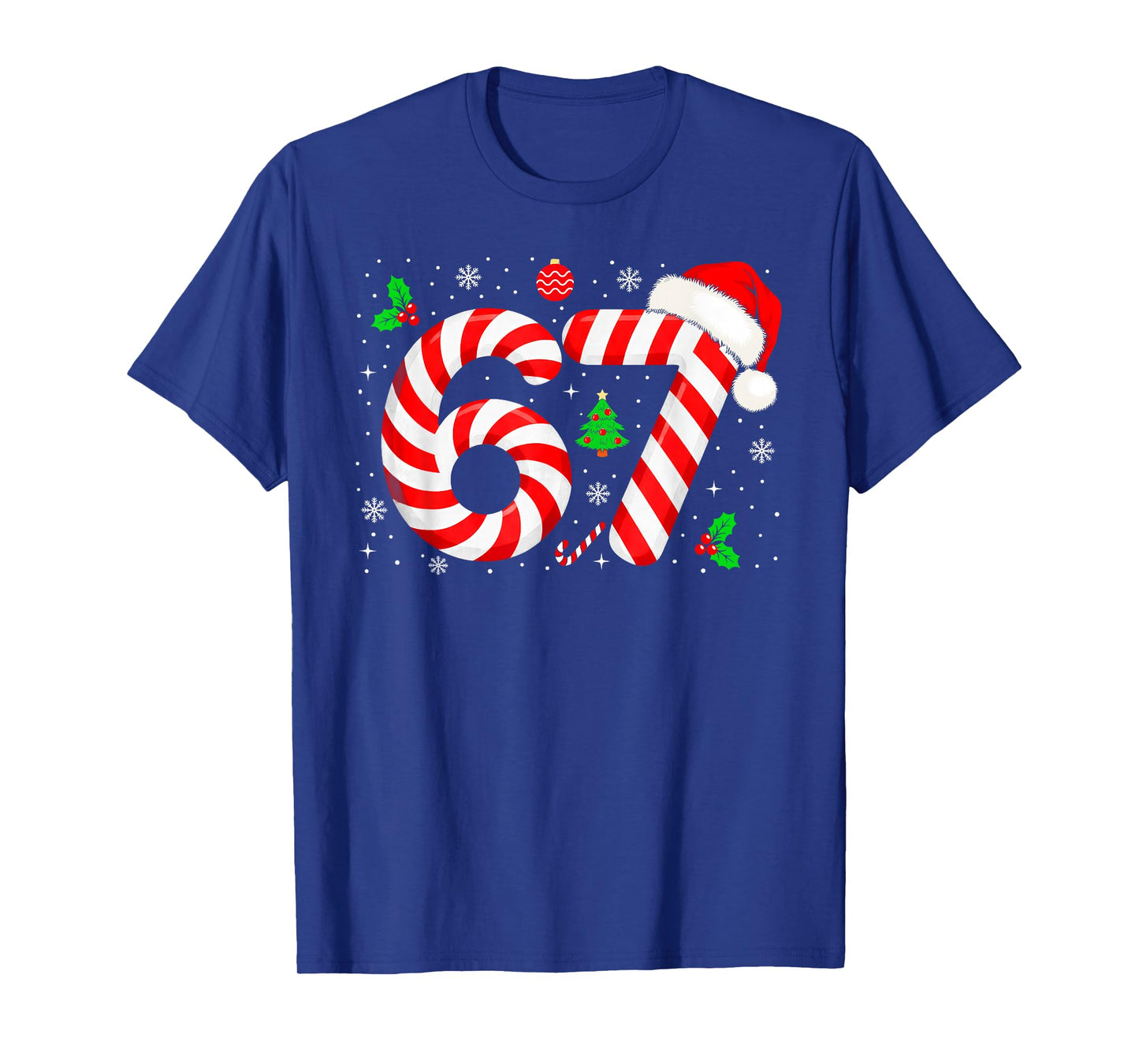 Number 67 Matching Six Seven 6 7 Meme Candy Cane Christmas T-Shirt