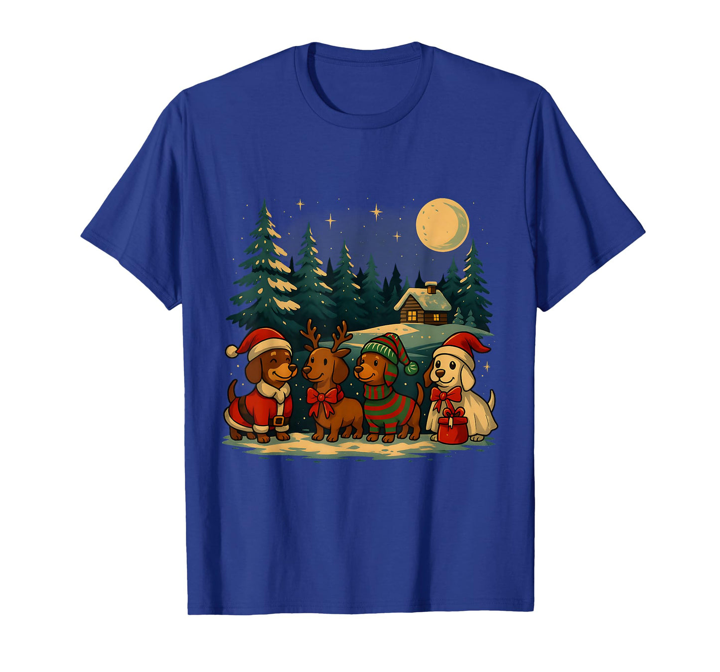 Christmas Dachshunds in Winter Wonderland Holiday Art T-Shirt