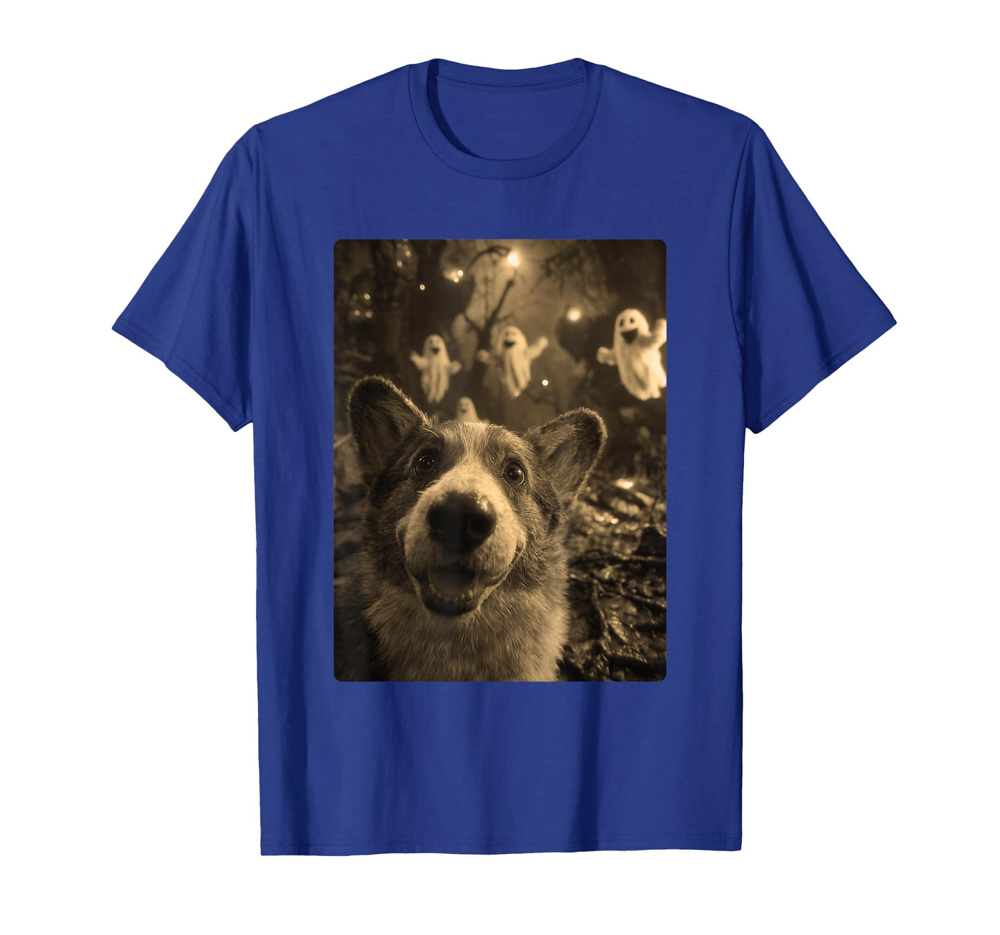 Funny Corgi Selfie with Ghosts Haunted Forest Halloween Dog T-Shirt