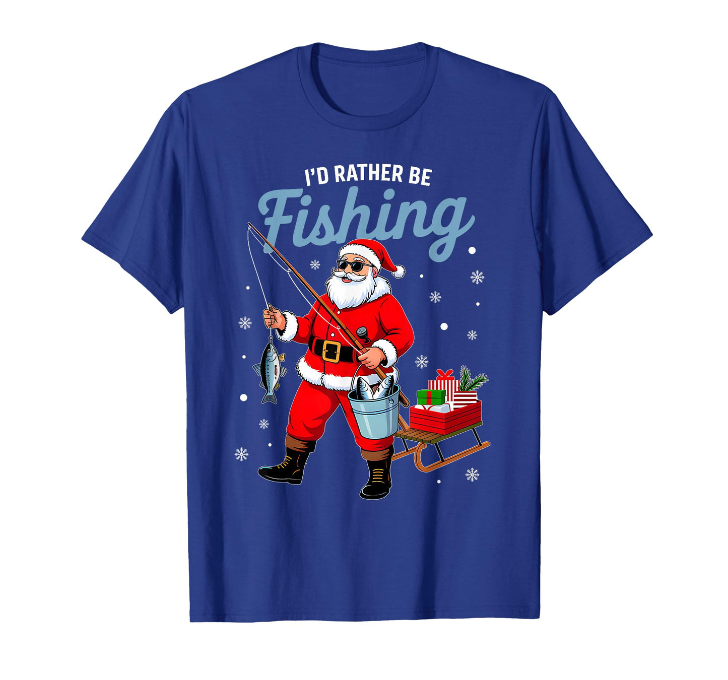 Santa Fishing Christmas Funy Xmas Pajamas Men Dad Fisherman T-Shirt