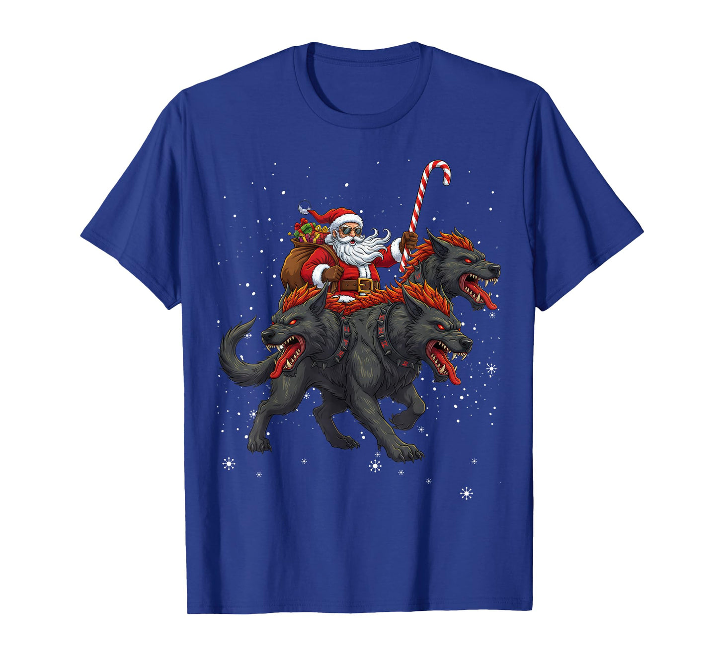 Santa Claus Riding Cerberus Mythical Christmas Monster T-Shirt