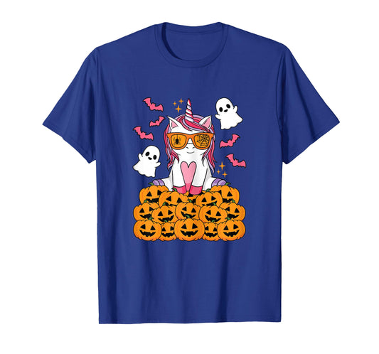 Cute Halloween Unicorn Pumpkin Ghost Women Girls Kids T-Shirt