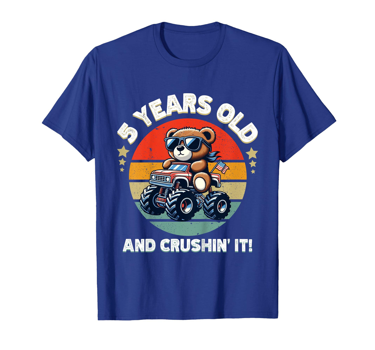 Kids Retro 5th Birthday Monster Truck Teddy Bear Crushin' It Boys T-Shirt