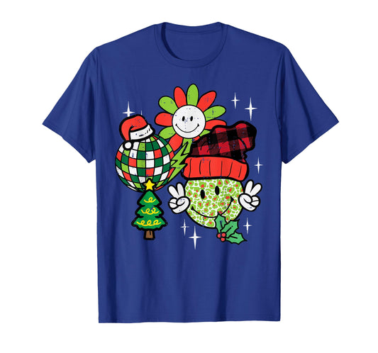 Christmas Smile Peace Disco Retro Xmas Groovy Women Men Kids T-Shirt