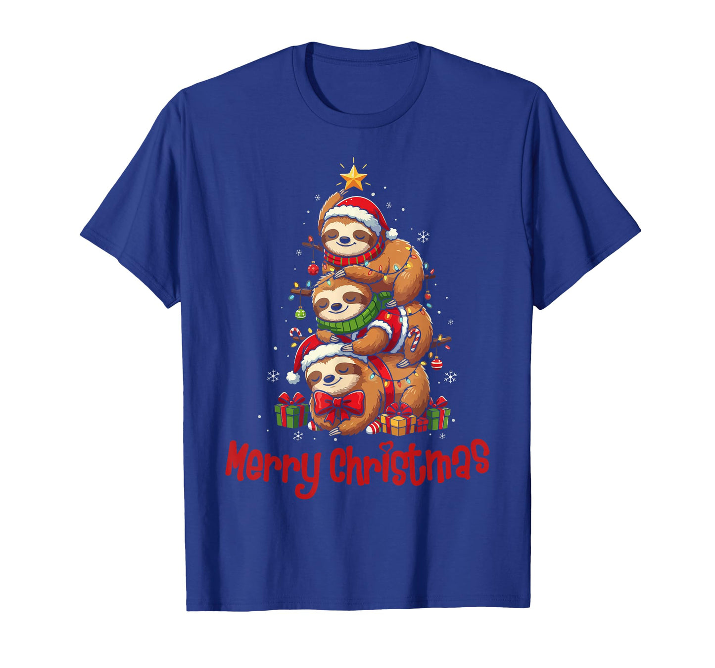 Merry Christmas Cute Sloth Santa Hat Slothmas Animal Lovers T-Shirt