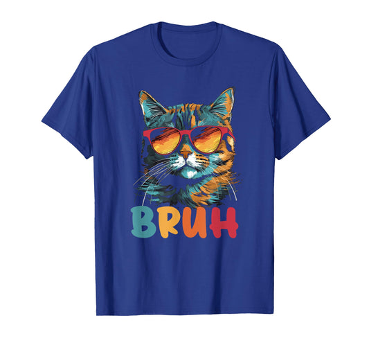 Funny Meme saying Bruh with Cat Greetings Teens Boys Men T-Shirt