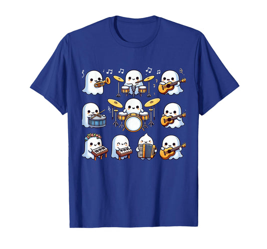 Halloween Music Teacher Ghost Playing Musical Instruments T-Shirt