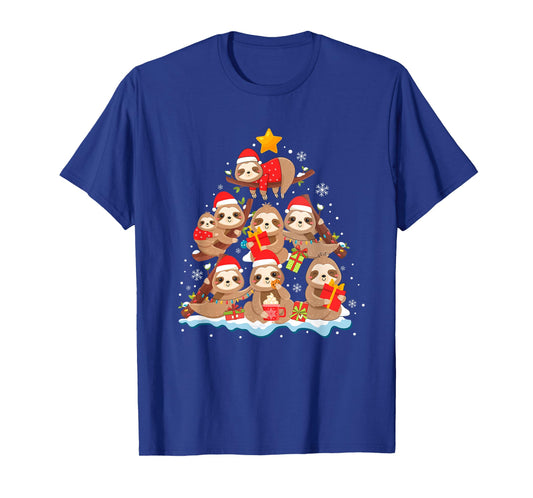 Sloth Christmas Tree Lights Funny Xmas Family Men Women T-Shirt