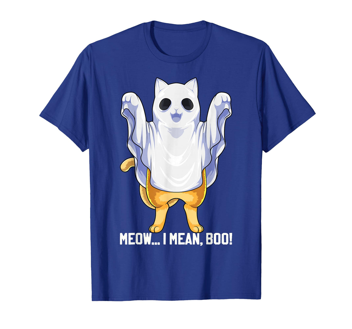 Meow I Mean Boo Ghost Cat Funny Halloween Costume Boys Kids T-Shirt