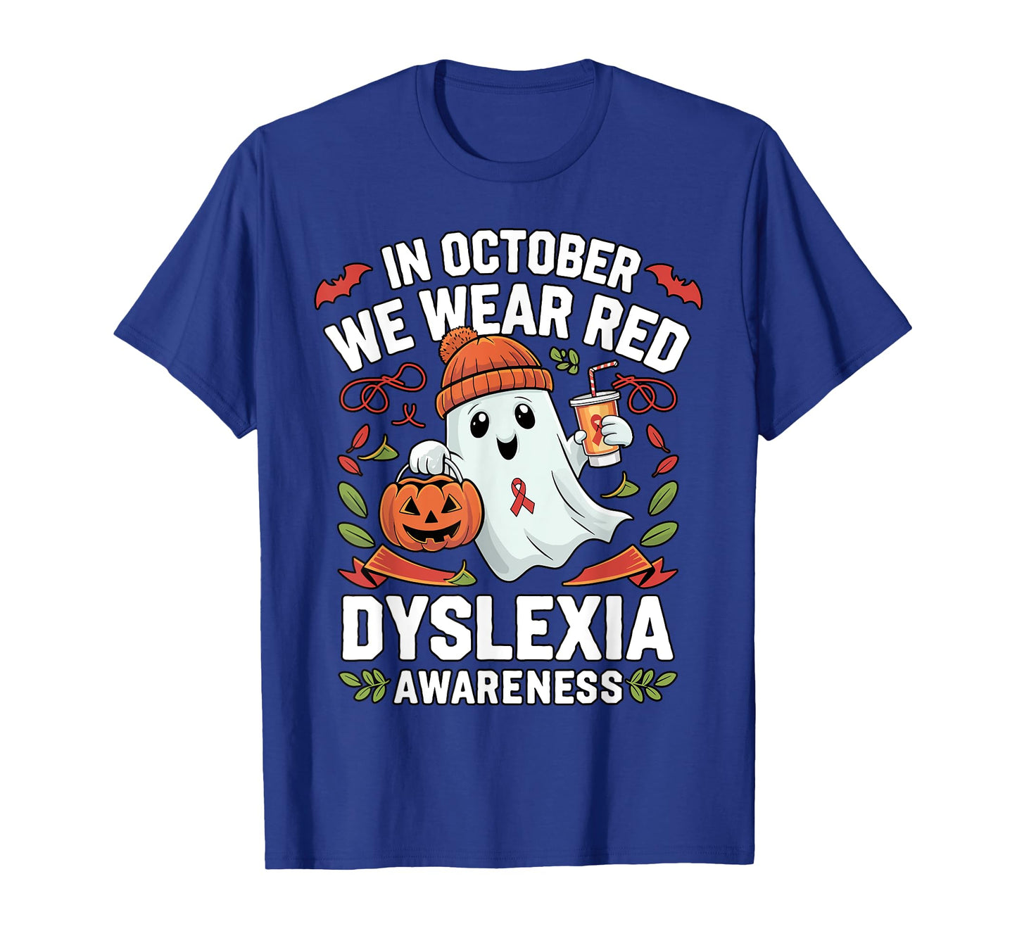 Awareness Ribbon October Wear Red Dyslexia Awareness Ghost T-Shirt