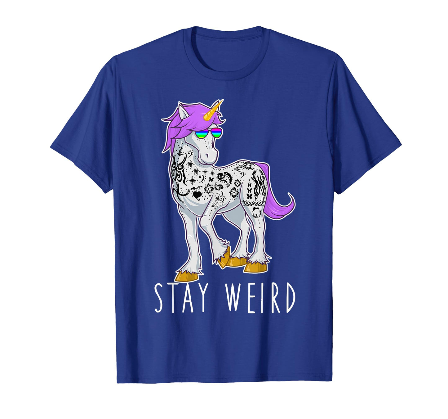 Stay Weird Unicorn with Sunglasses & Tattoos Novelty T Shirt T-Shirt